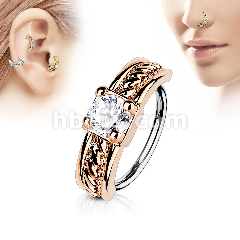 Prong Set CZ Centered Half Circle Top 316L Surgical Steel Nose,... - Image 4