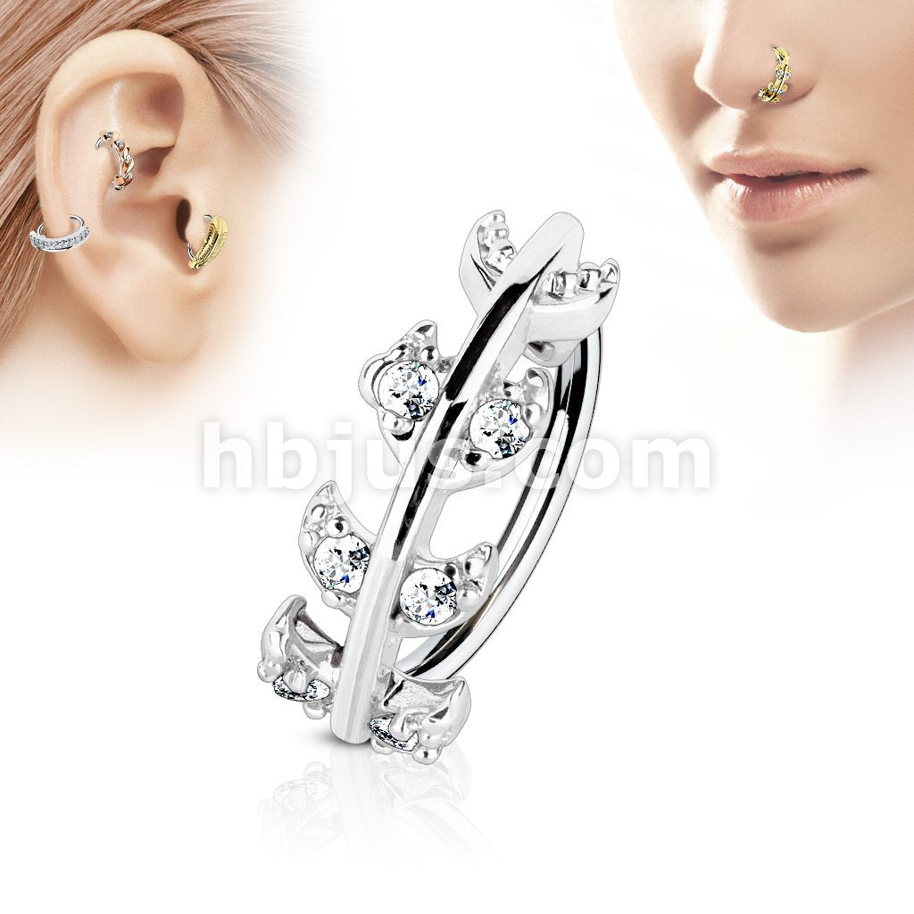 316L Surgical Steel CZ Paved Vine Top 316L Surgical Steel Nose,... - Image 2