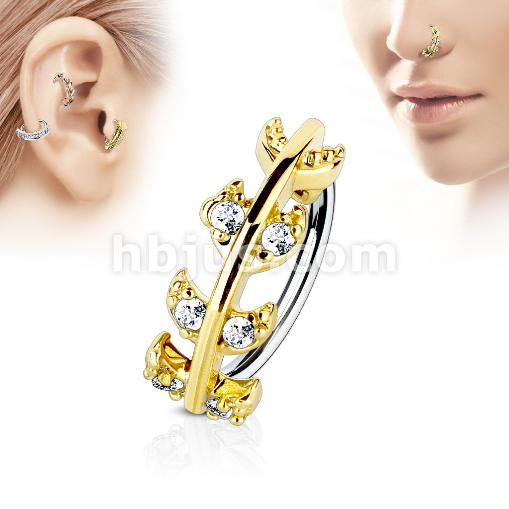 316L Surgical Steel CZ Paved Vine Top 316L Surgical Steel Nose,... - Image 3