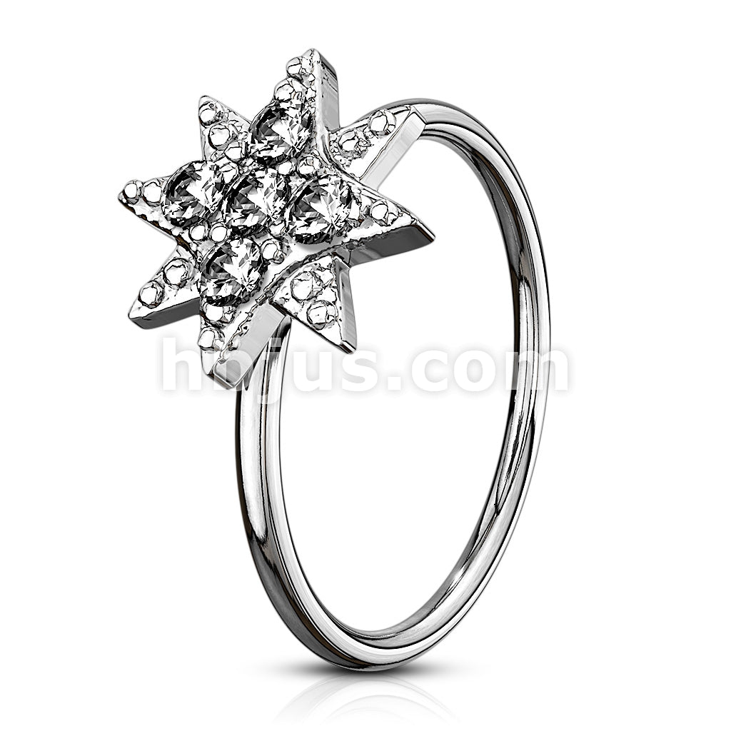 Brass CZ Paved Starburst Bendabl Nose, Cartilage Hoop Rings - Image 2