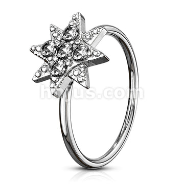 Brass CZ Paved Starburst Bendabl Nose, Cartilage Hoop Rings - Image 2