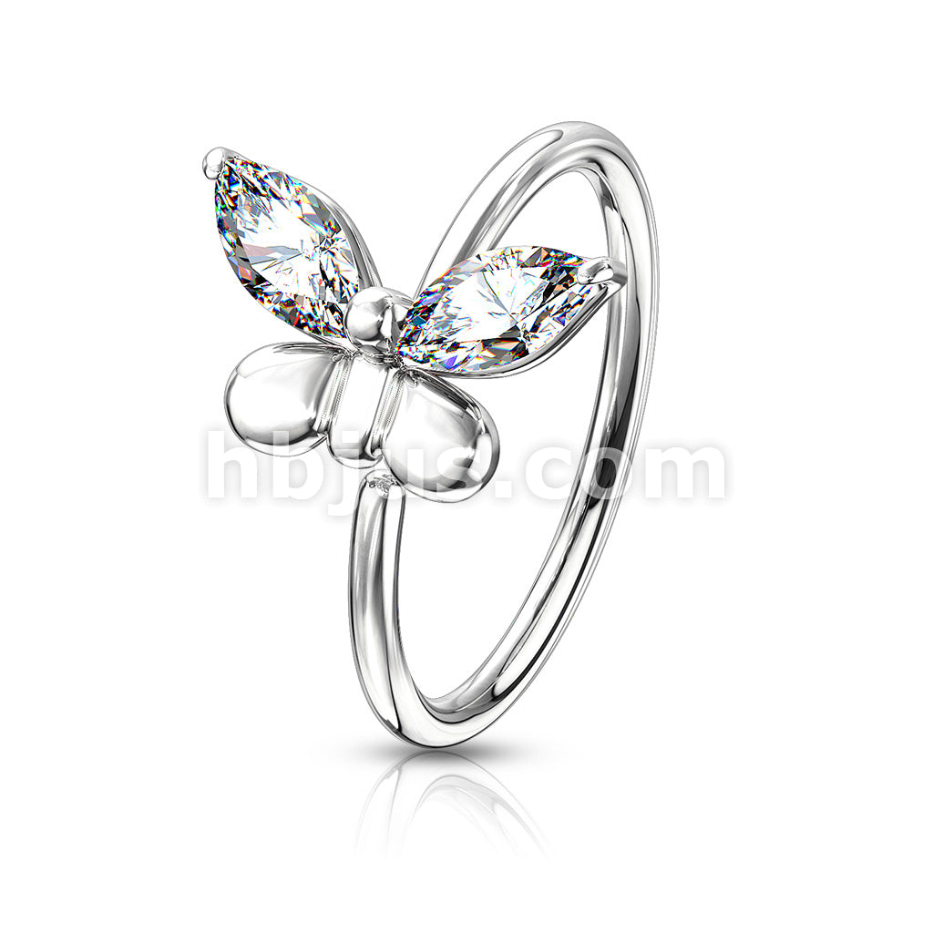 Brass CZ Butterfly Bendable Nose, Cartilage Hoop Rings - Image 2