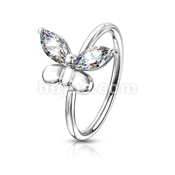 Brass CZ Butterfly Bendable Nose, Cartilage Hoop Rings - Image 2