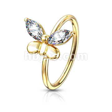 Brass CZ Butterfly Bendable Nose, Cartilage Hoop Rings - Image 3
