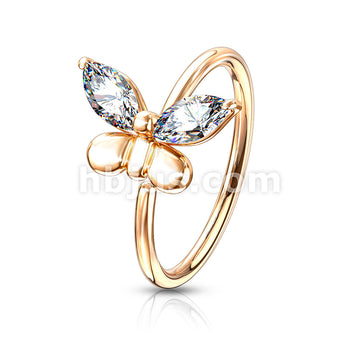Brass CZ Butterfly Bendable Nose, Cartilage Hoop Rings - Image 4