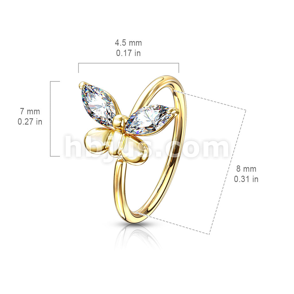 Brass CZ Butterfly Bendable Nose, Cartilage Hoop Rings - Image 5