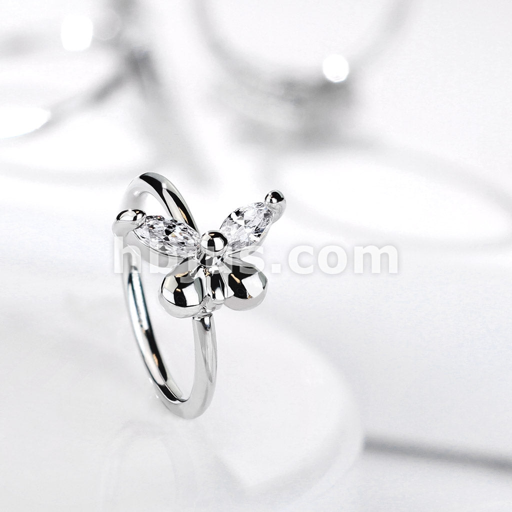 Brass CZ Butterfly Bendable Nose, Cartilage Hoop Rings - Image 8