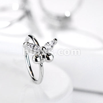 Brass CZ Butterfly Bendable Nose, Cartilage Hoop Rings - Image 8