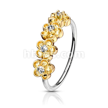 316L Surgical Steel Four CZ Paved Flowers 316L Surgical Steel Bendable... - Image 3