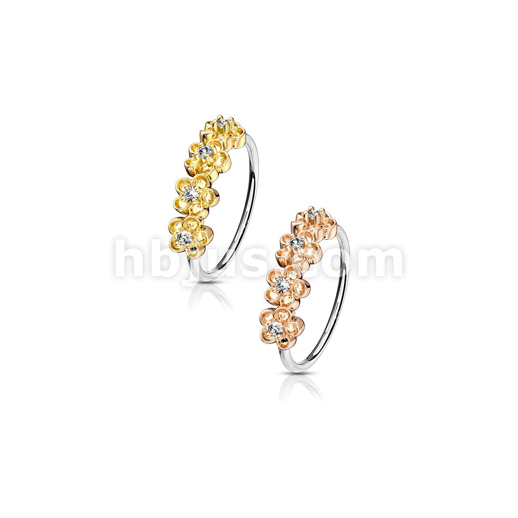 316L Surgical Steel Four CZ Paved Flowers 316L Surgical Steel Bendable... - Image 6