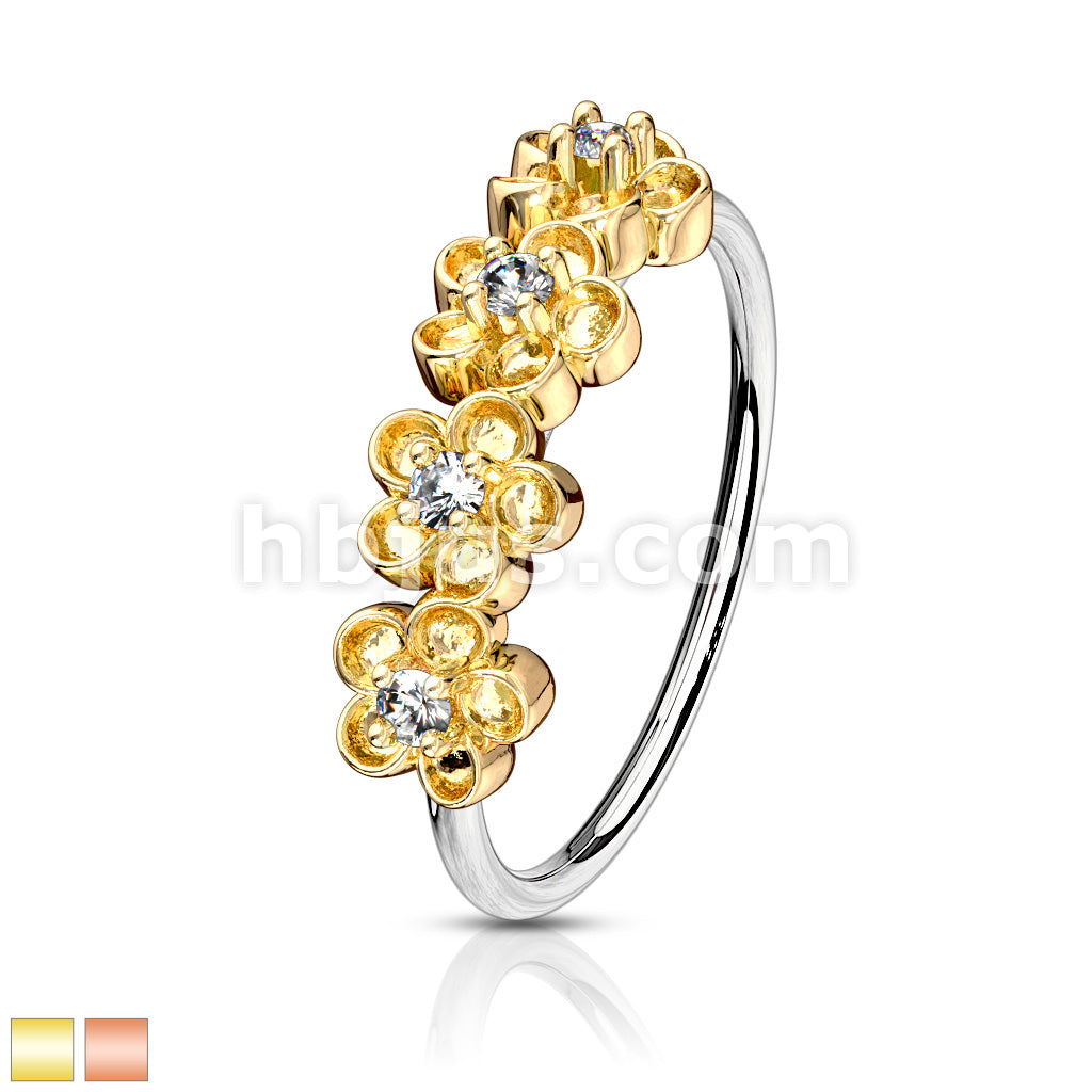 316L Surgical Steel Four CZ Paved Flowers 316L Surgical Steel Bendable... - Image 2