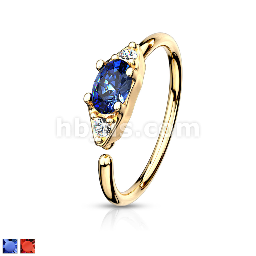 316L Surgical Steel Double CZ with Prong Set Oval CZ Center Bendable... - Image 2