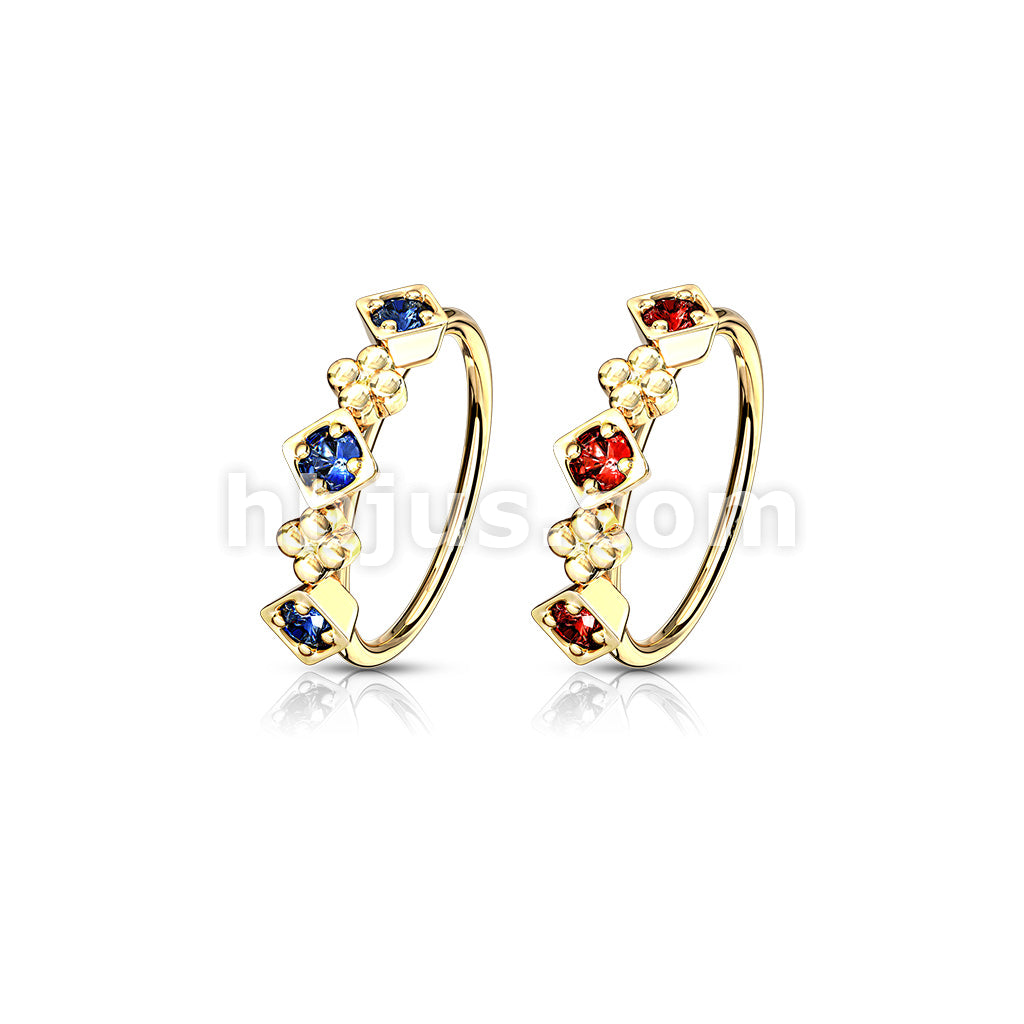 316L Surgical Steel Lined CZ Set Squares and Flowers Bendable Nose,... - Image 6