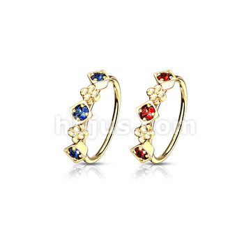 316L Surgical Steel Lined CZ Set Squares and Flowers Bendable Nose,... - Image 6