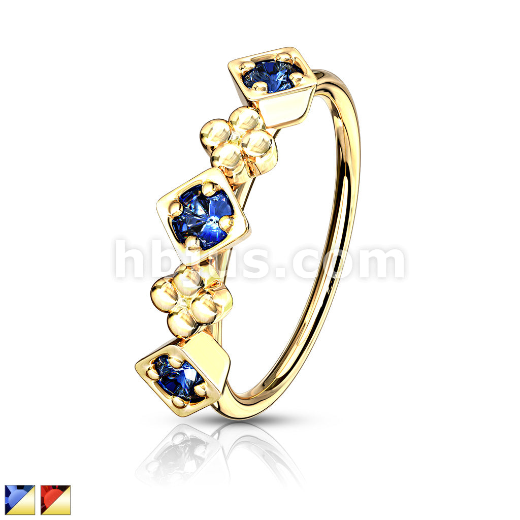 316L Surgical Steel Lined CZ Set Squares and Flowers Bendable Nose,... - Image 2