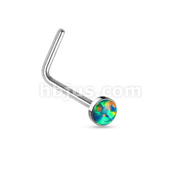 Opal Set Flat Top 316L Surgical Steel "L" bend Nose Stud Rings - Image 2