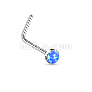 Opal Set Flat Top 316L Surgical Steel "L" bend Nose Stud Rings - Image 3