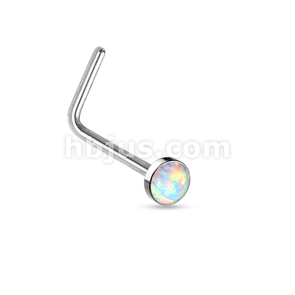 Opal Set Flat Top 316L Surgical Steel "L" bend Nose Stud Rings - Image 4