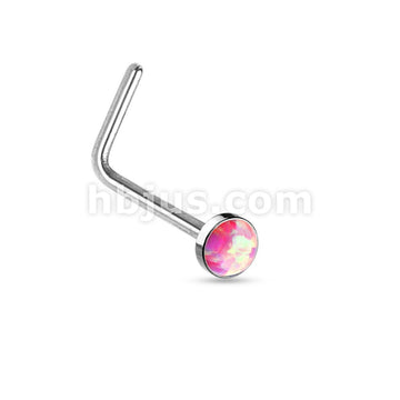 Opal Set Flat Top 316L Surgical Steel "L" bend Nose Stud Rings - Image 5