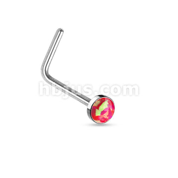 Opal Set Flat Top 316L Surgical Steel "L" bend Nose Stud Rings - Image 6