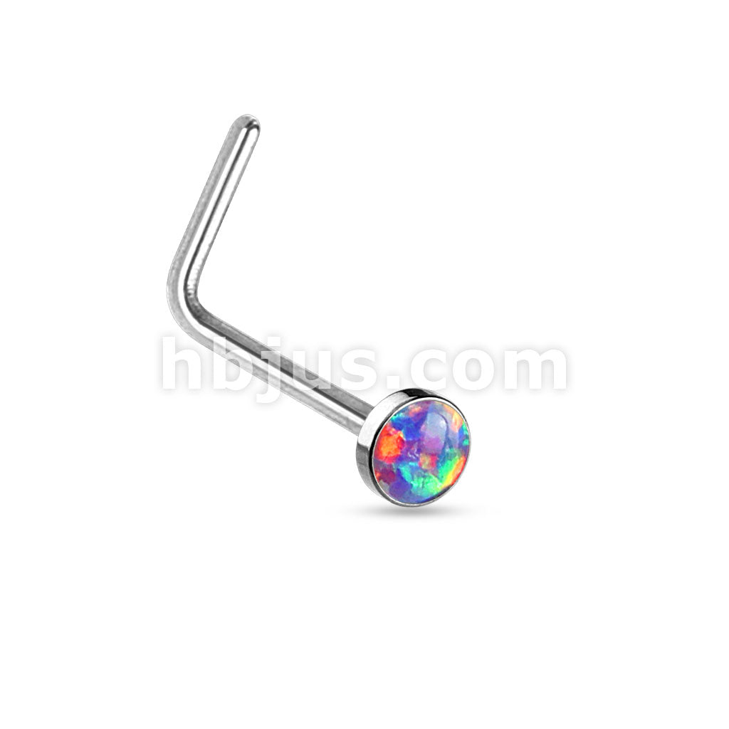 Opal Set Flat Top 316L Surgical Steel "L" bend Nose Stud Rings - Image 7