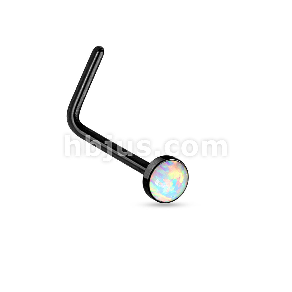 White Opal Set Flat Top PVD Over 316L Surgical Steel "L" bend Nose Stud... - Image 3