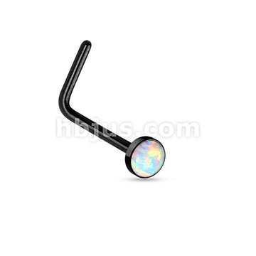 White Opal Set Flat Top PVD Over 316L Surgical Steel "L" bend Nose Stud... - Image 3