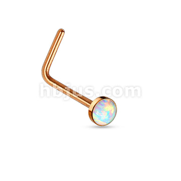 White Opal Set Flat Top PVD Over 316L Surgical Steel "L" bend Nose Stud... - Image 4