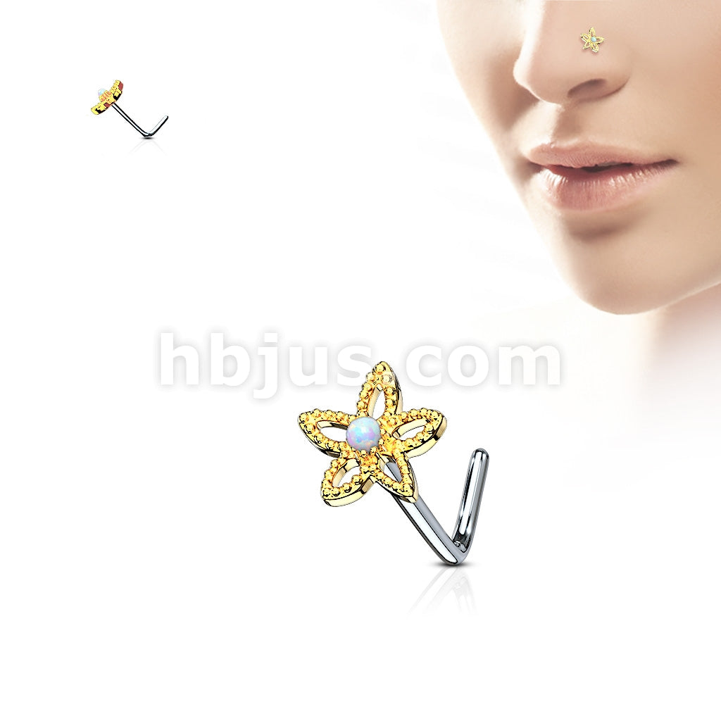 316L Surgical Steel Flower Contour Dome Opal Center 316L Surgical Steel... - Image 2