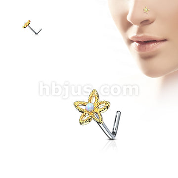 316L Surgical Steel Flower Contour Dome Opal Center 316L Surgical Steel... - Image 2