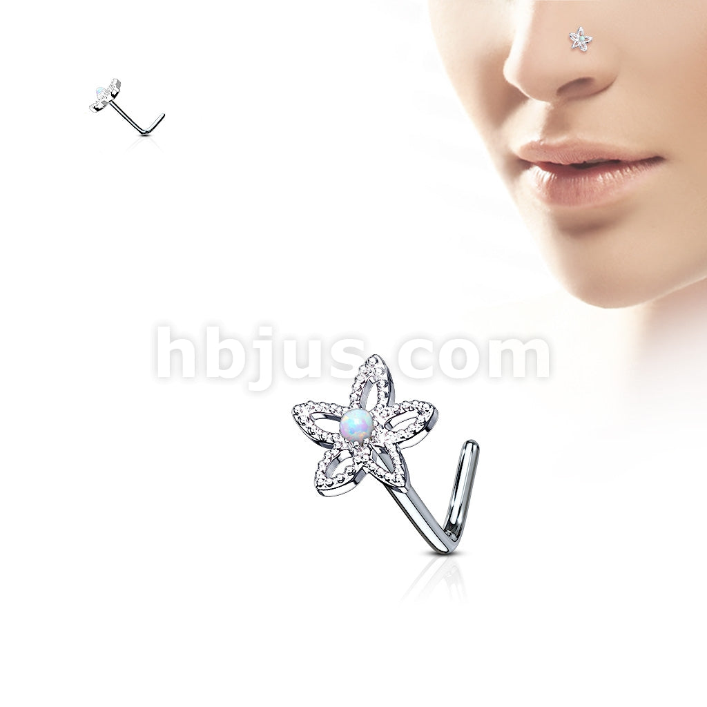 316L Surgical Steel Flower Contour Dome Opal Center 316L Surgical Steel... - Image 3