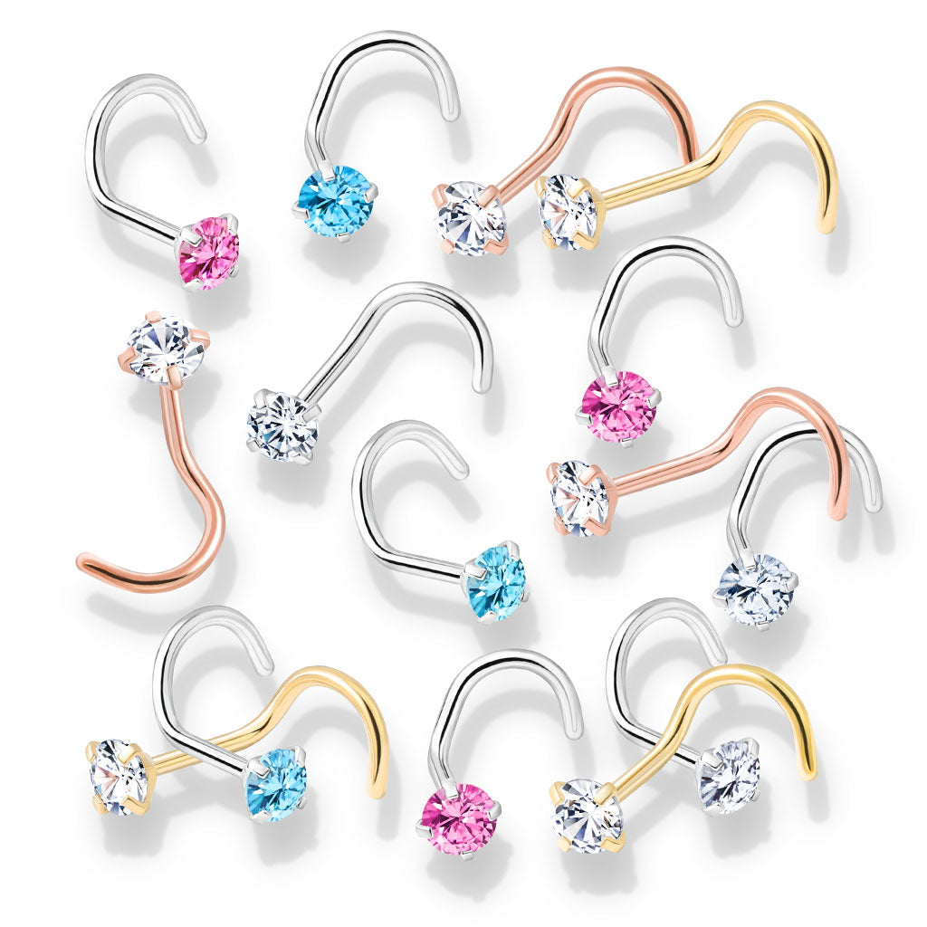 Prong Set Star CZ Top PVD over 316L Surgical Steel Nose Screw Rings