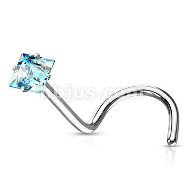 Prong Set Square CZ Top 316L Surgical Steel Nose Screw Rings - Image 7