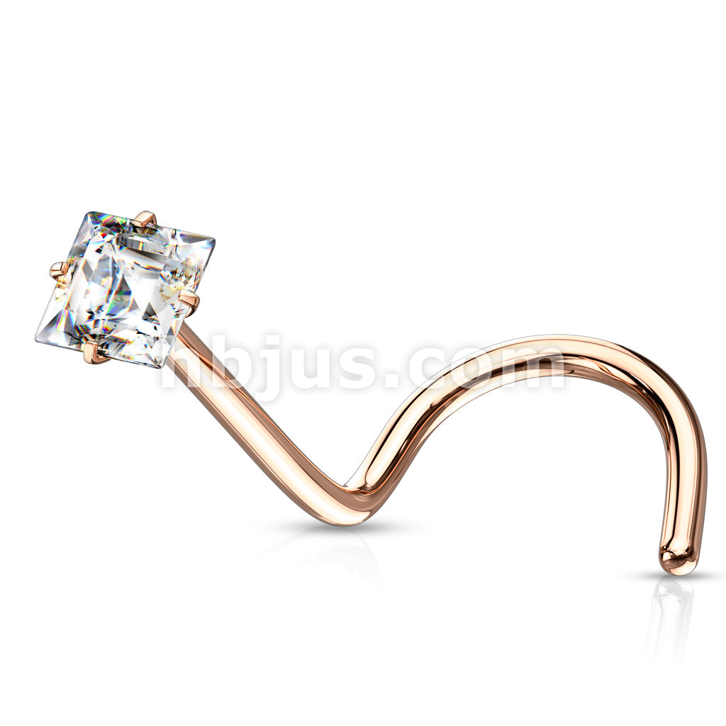 Prong Set Square CZ Top 316L Surgical Steel Nose Screw Rings - Image 5