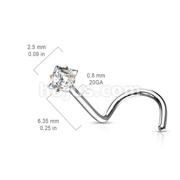 Prong Set Square CZ Top 316L Surgical Steel Nose Screw Rings - Image 8