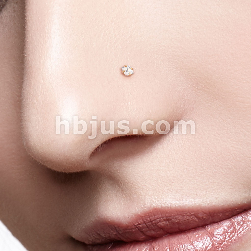 Prong Set Square CZ Top 316L Surgical Steel Nose Screw Rings - Image 10