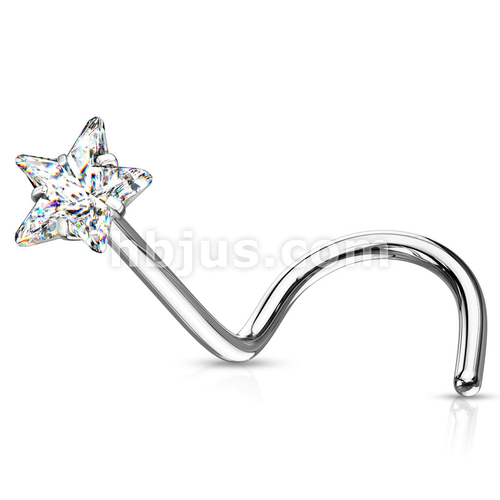 Prong Set Star CZ Top 316L Surgical Steel Nose Screw Rings - Image 3