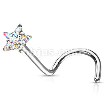 Prong Set Star CZ Top 316L Surgical Steel Nose Screw Rings - Image 3
