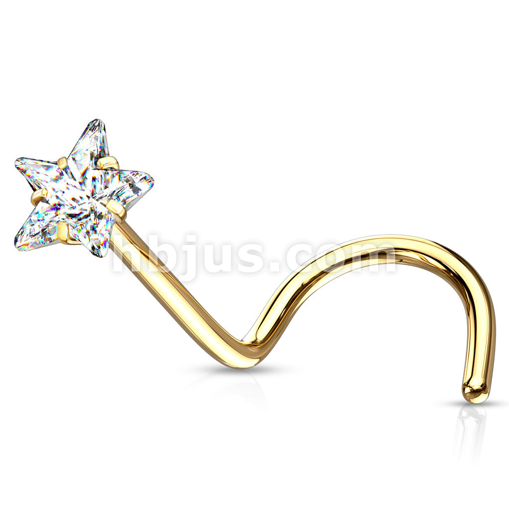 Prong Set Star CZ Top 316L Surgical Steel Nose Screw Rings - Image 4