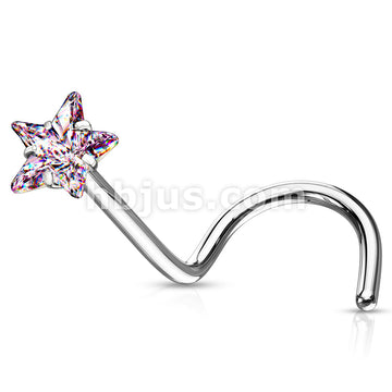 Prong Set Star CZ Top 316L Surgical Steel Nose Screw Rings - Image 6