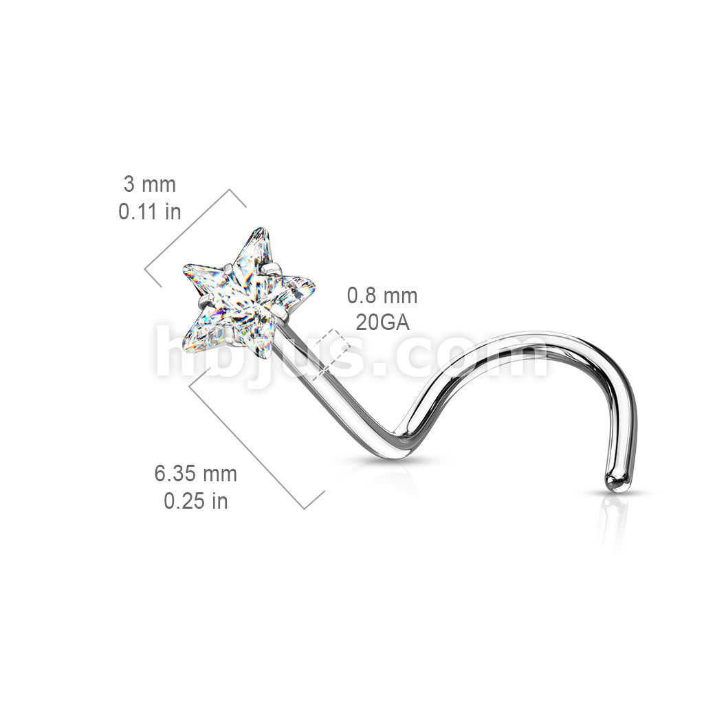 Prong Set Star CZ Top 316L Surgical Steel Nose Screw Rings - Image 8
