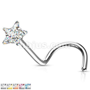 Prong Set Star CZ Top 316L Surgical Steel Nose Screw Rings - Image 2
