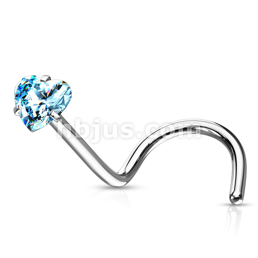 Prong Set Heart CZ Top 316L Surgical Steel Nose Screw Rings - Image 7