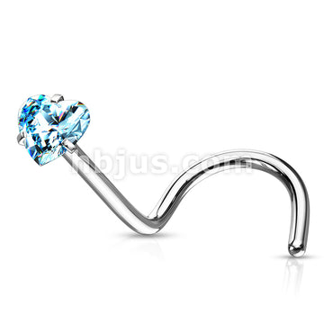Prong Set Heart CZ Top 316L Surgical Steel Nose Screw Rings - Image 7
