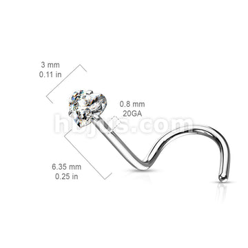 Prong Set Heart CZ Top 316L Surgical Steel Nose Screw Rings - Image 8