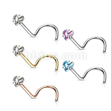 Prong Set Heart CZ Top 316L Surgical Steel Nose Screw Rings - Image 9