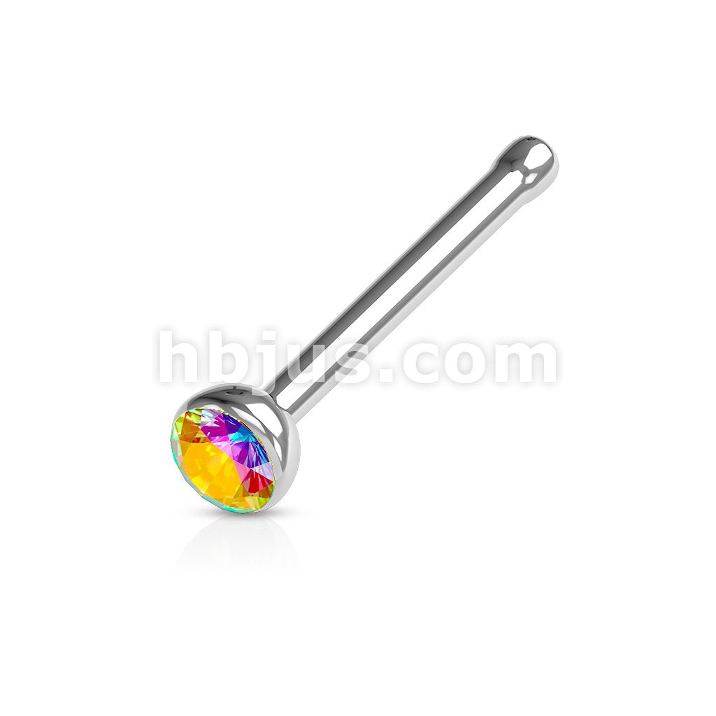 316L surgical Steel Nose Stud Ring with Gem Set Half Ball Top - Image 3