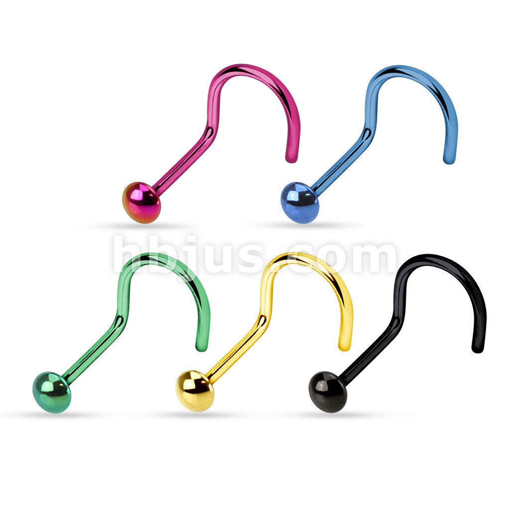 Dome Top Titanium IP Over 316L Surgical Steel Nose Screw 100pc Pack (20pcs X 5 Colors)nosering,colorful,titanium Anodized,nose Screws,nose Rings,nose