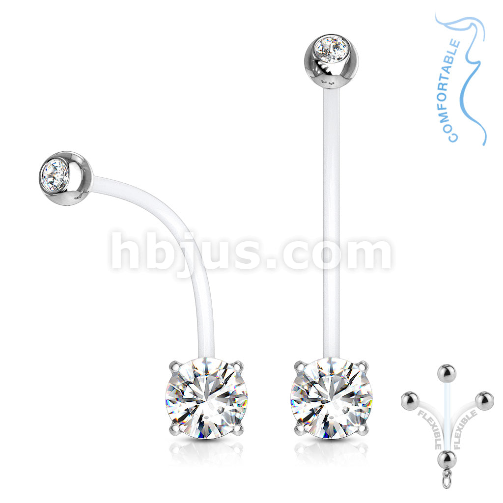 316L Surgical Steel Double Jeweled Prong Set Round CZ Pregnancy Belly... - Image 3
