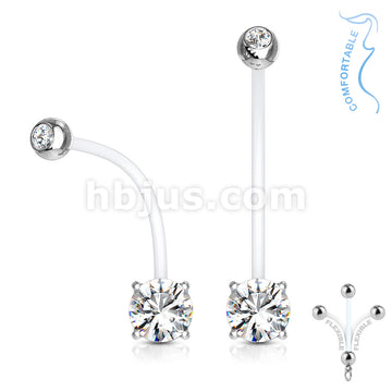 316L Surgical Steel Double Jeweled Prong Set Round CZ Pregnancy Belly... - Image 3